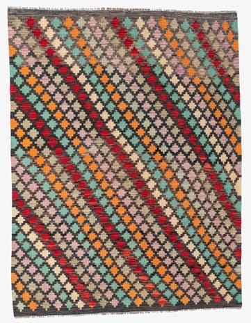 4' 3 x 5' 7 Hand Woven Kilim Maymana Wool Rug