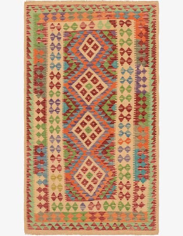 3' 8 x 6' 4 Hand Woven Kilim Maymana Wool Rug