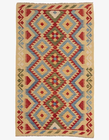 3' 6 x 5' 10 Hand Woven Kilim Maymana Wool Rug