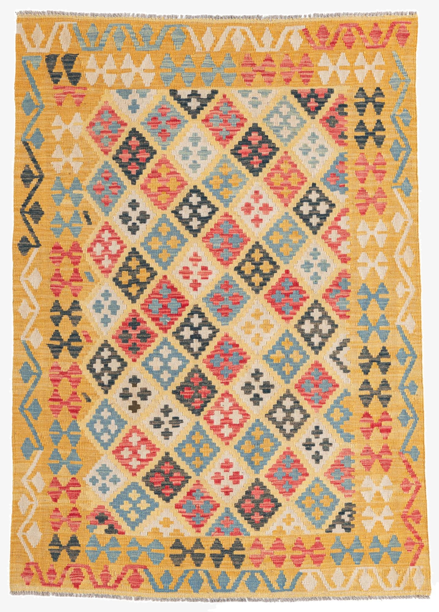 4' 2 x 6'  Hand Woven Kilim Maymana Wool Rug