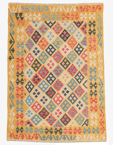 4' 2 x 6' Hand Woven Kilim Maymana Wool Rug