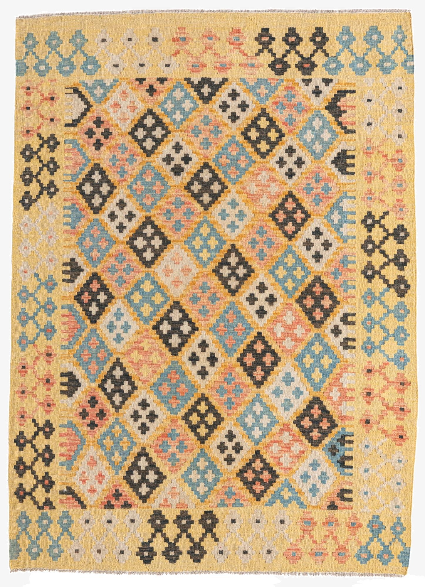 4' 4 x 6'  Hand Woven Kilim Maymana Wool Rug