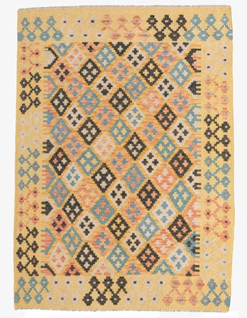 4' 4 x 6' Hand Woven Kilim Maymana Wool Rug
