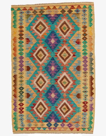 3' 4 x 5' 1 Hand Woven Kilim Maymana Wool Rug