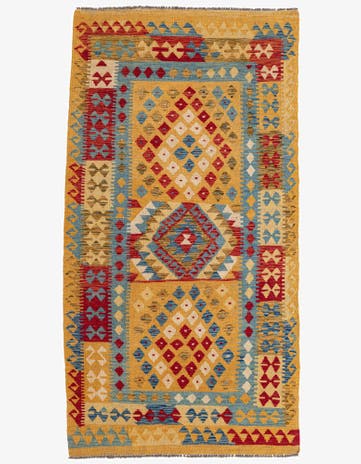 3' 6 x 6' 8 Hand Woven Kilim Maymana Wool Rug