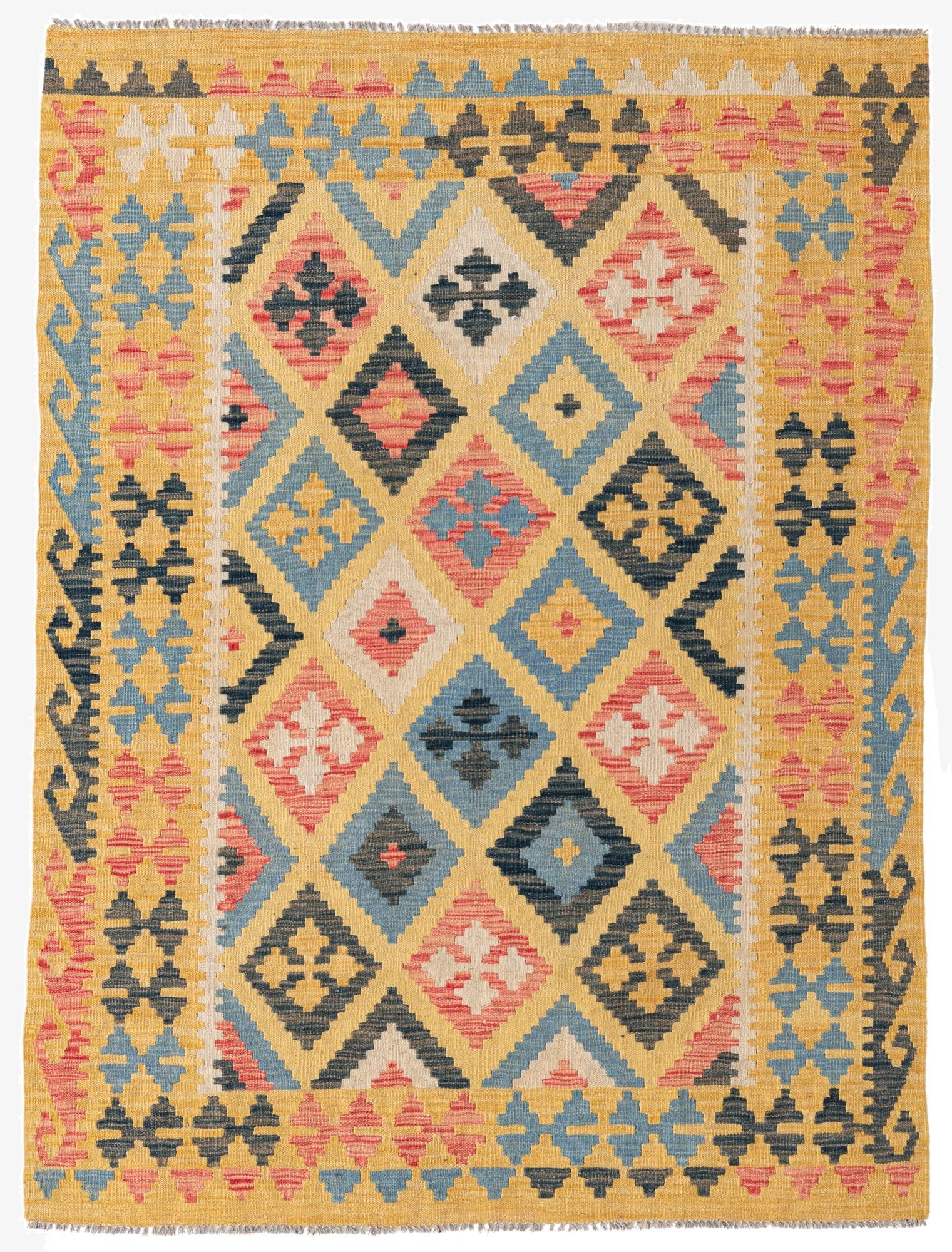 4' 3 x 5' 7  Hand Woven Kilim Maymana Wool Rug