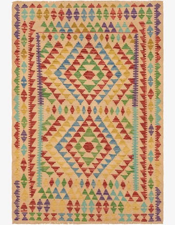 3' 10 x 5' 7 Hand Woven Kilim Maymana Wool Rug