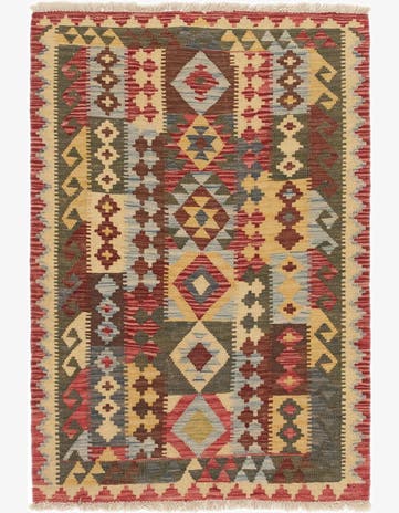 3' 4 x 4' 10 Hand Woven Kilim Maymana Wool Rug