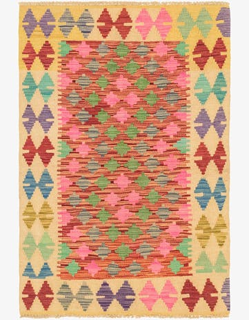 2' 8 x 4' Hand Woven Kilim Maymana Wool Rug