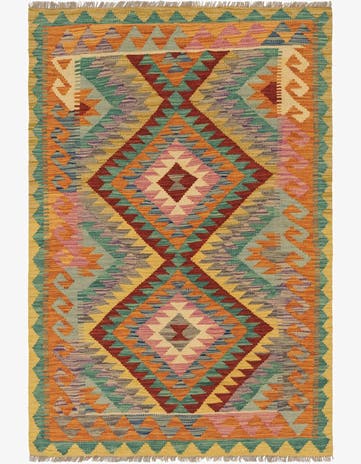 3' 3 x 4' 10 Hand Woven Kilim Maymana Wool Rug