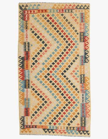 3' 8 x 6' 8 Hand Woven Kilim Maymana Wool Rug