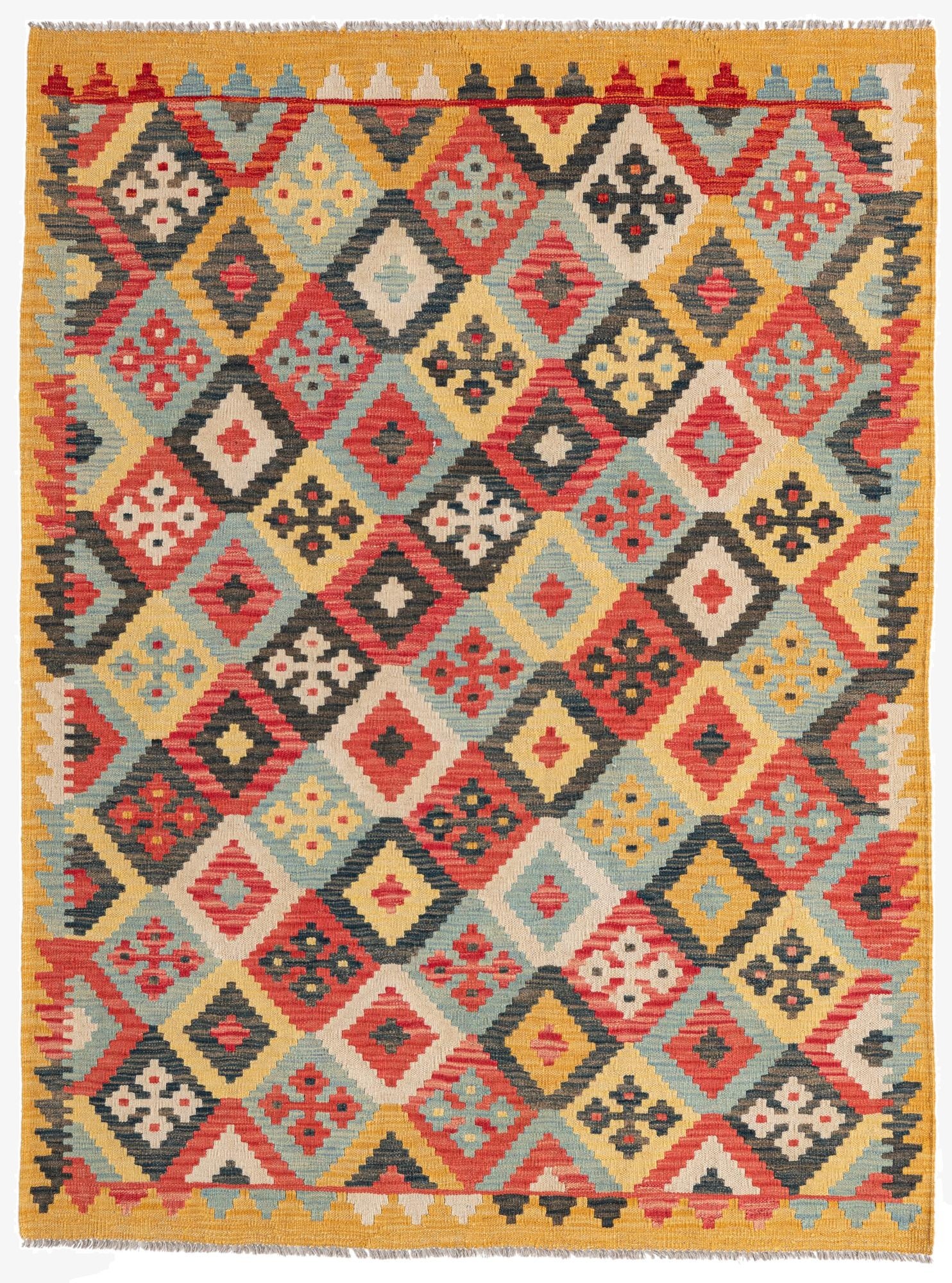 4' 3 x 5' 8  Hand Woven Kilim Maymana Wool Rug