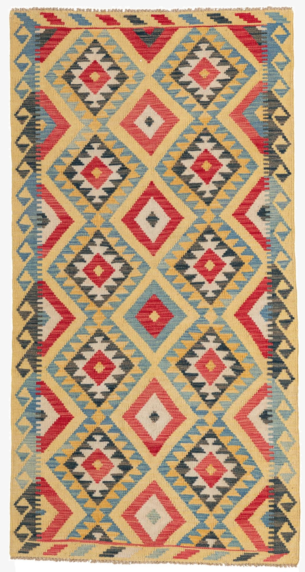 3' 4 x 6' 6  Hand Woven Kilim Maymana Wool Rug