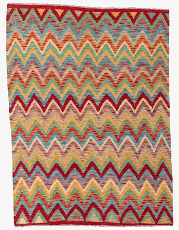 4' 5 x 6' Hand Woven Kilim Maymana Wool Rug