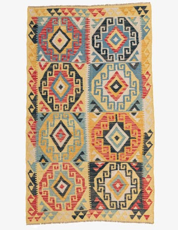 3' 5 x 5' 9 Hand Woven Kilim Maymana Wool Rug
