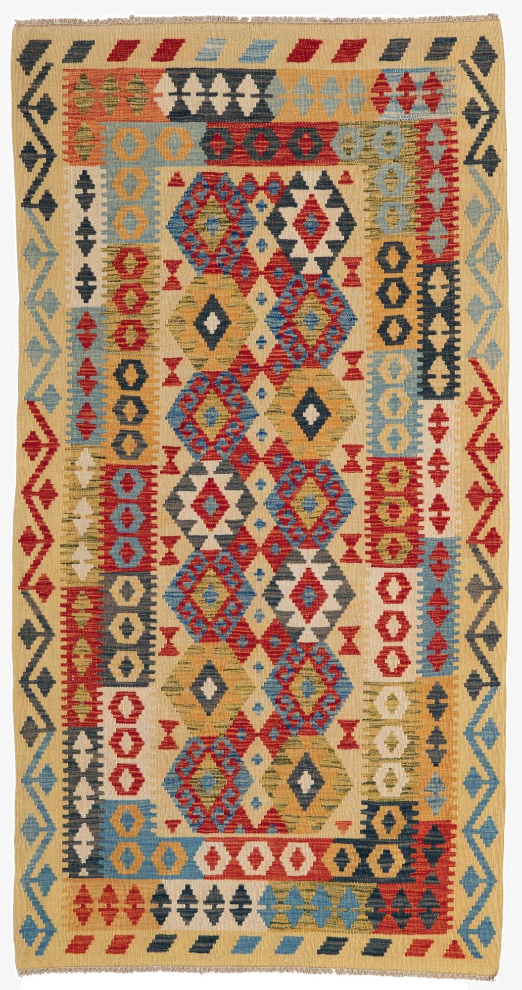 3' 6 x 6' 8  Hand Woven Kilim Maymana Wool Rug