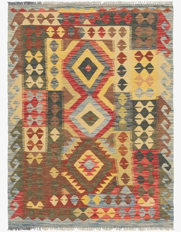 3' 9 x 5' 2 Hand Woven Kilim Maymana Wool Rug