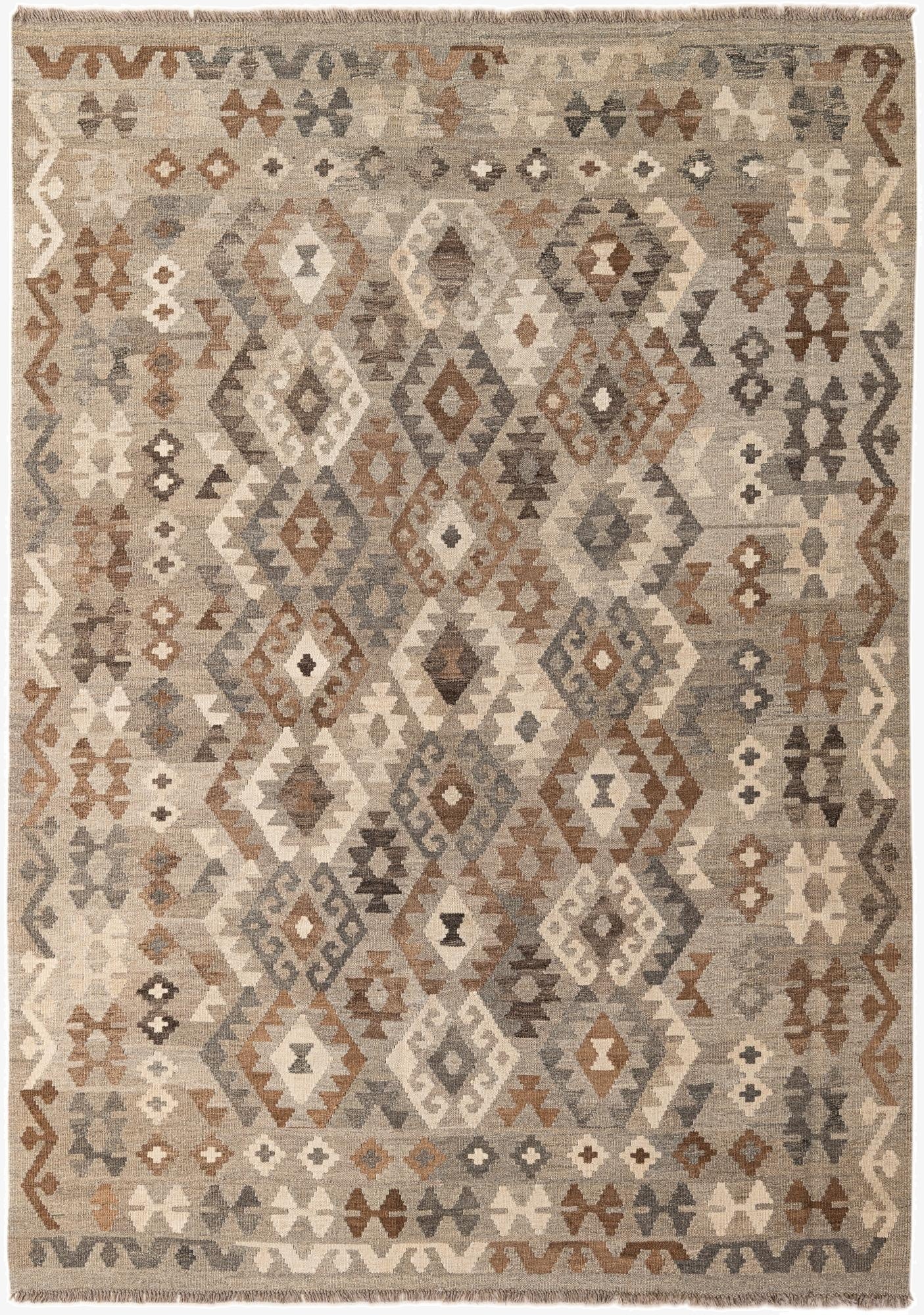 6' 2 x 8' 7  Hand Woven Kilim Maymana Wool Rug