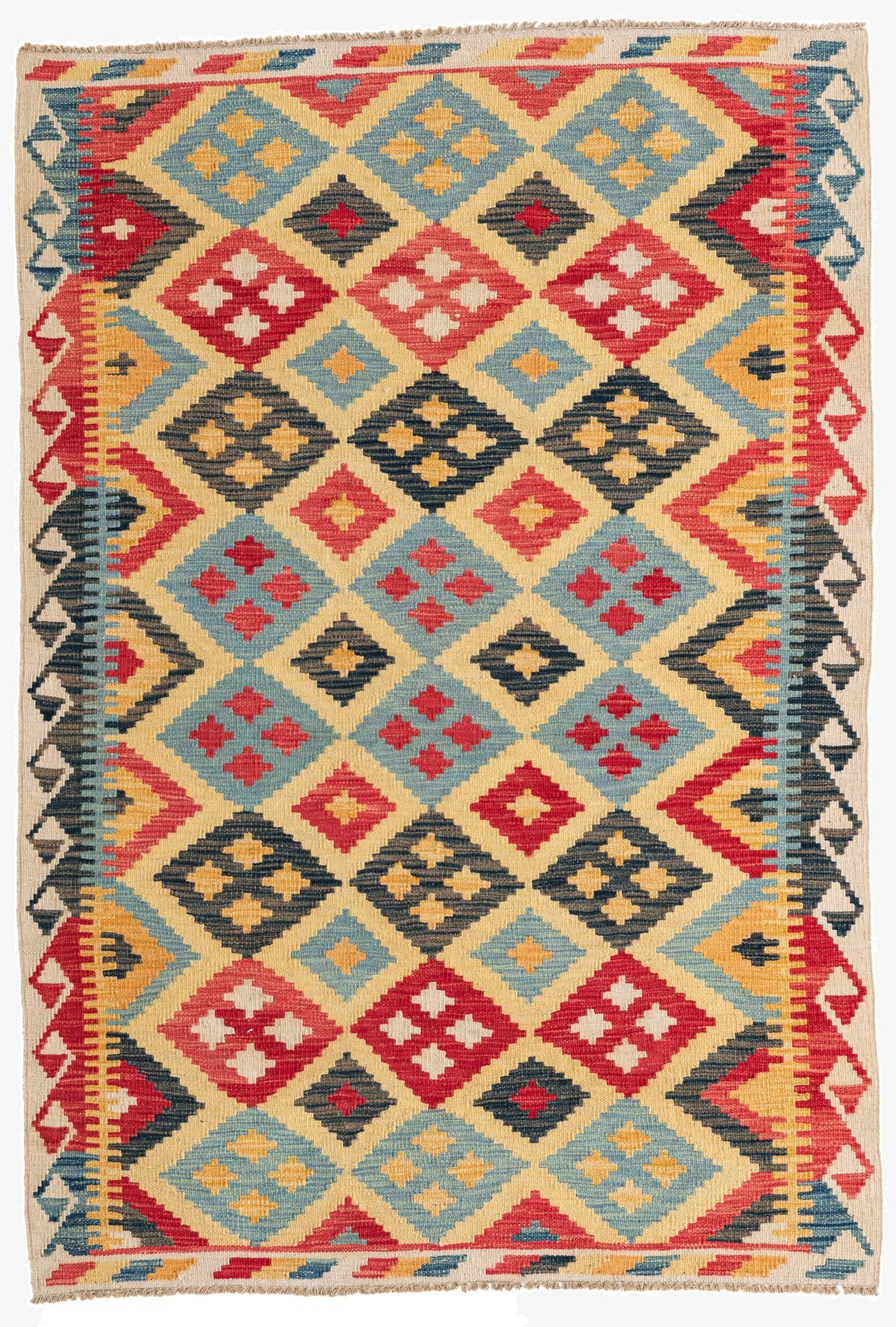 4' 2 x 6' 1  Hand Woven Kilim Maymana Wool Rug