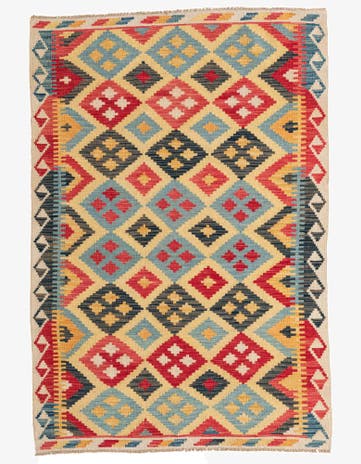 4' 2 x 6' 1 Hand Woven Kilim Maymana Wool Rug