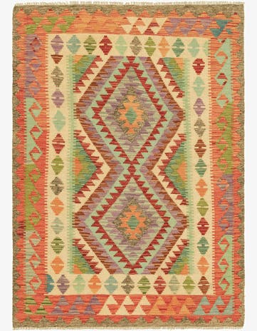 4' 1 x 5' 9 Hand Woven Kilim Maymana Wool Rug