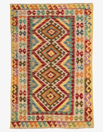 3' 3 x 4' 10 Hand Woven Kilim Maymana Wool Rug
