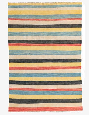 4' x 5' 10 Hand Woven Kilim Maymana Wool Rug