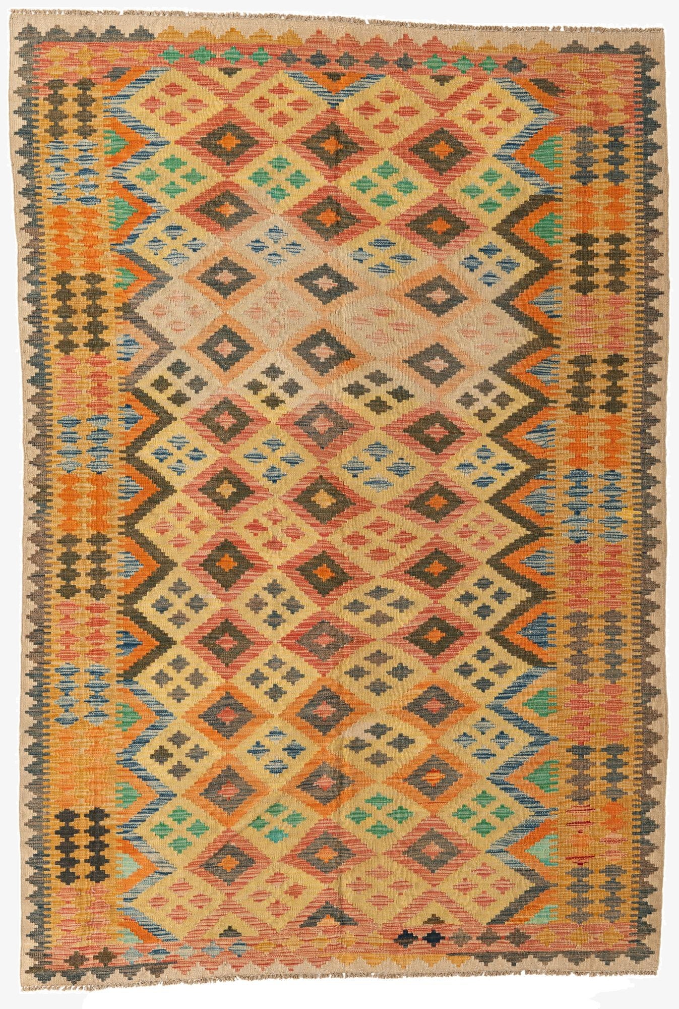 5' 6 x 8' 2  Hand Woven Kilim Maymana Wool Rug