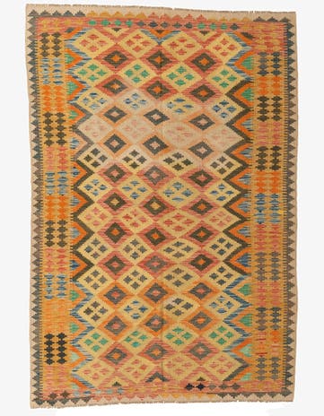 5' 6 x 8' 2 Hand Woven Kilim Maymana Wool Rug