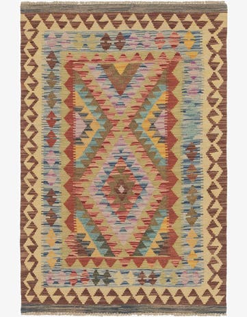 3' x 4' 10 Hand Woven Kilim Maymana Wool Rug