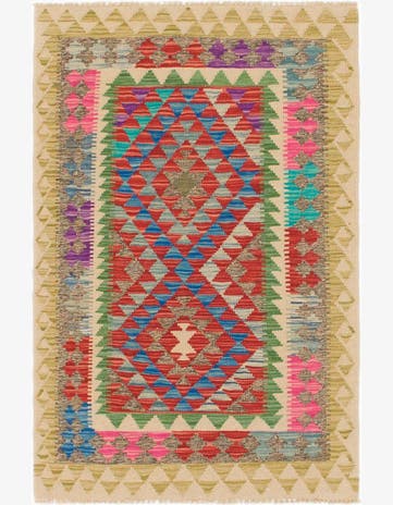 2' 7 x 4' Hand Woven Kilim Maymana Wool Rug