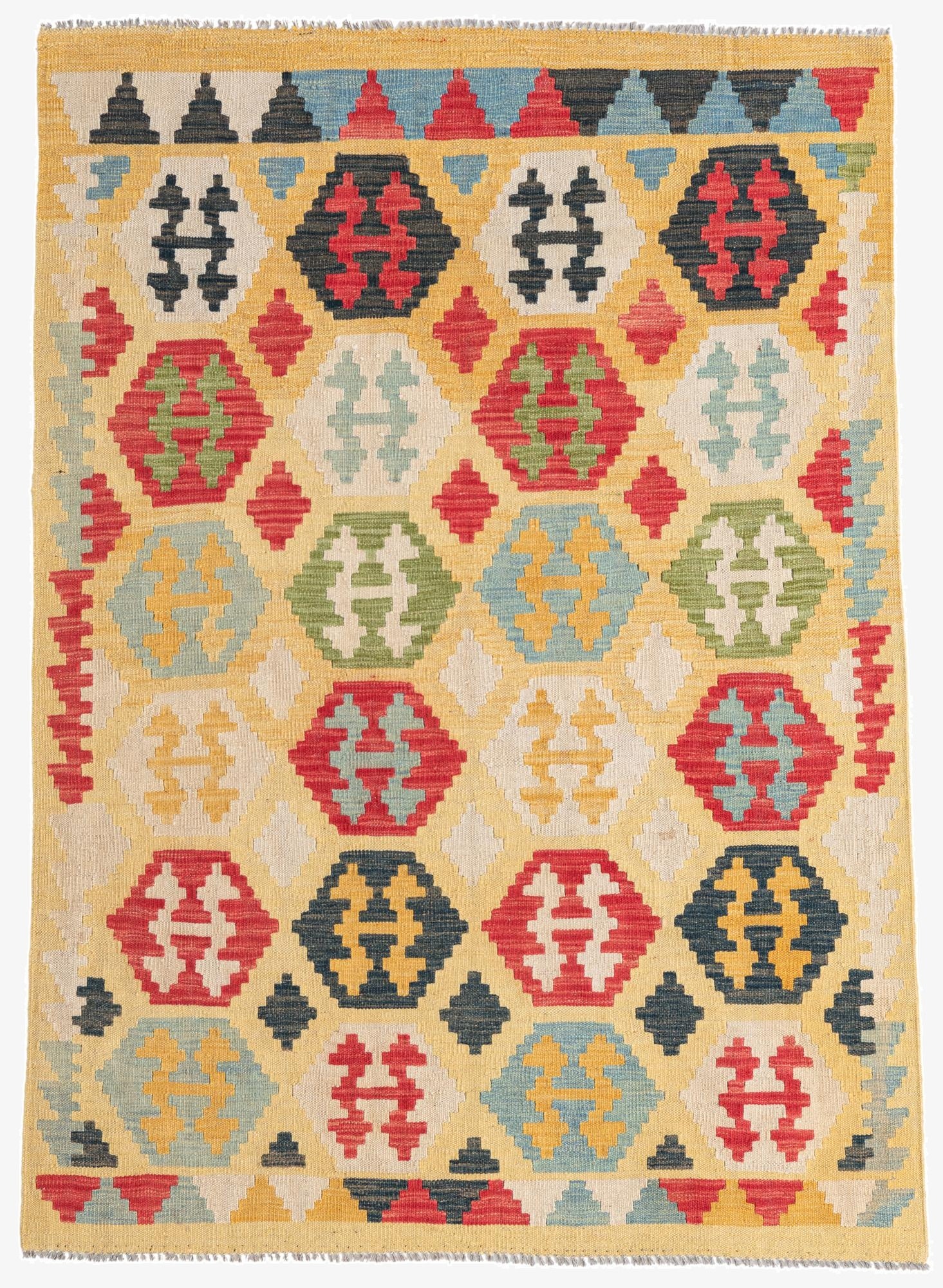 4' 2 x 5' 10  Hand Woven Kilim Maymana Wool Rug