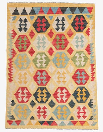 4' 2 x 5' 10 Hand Woven Kilim Maymana Wool Rug