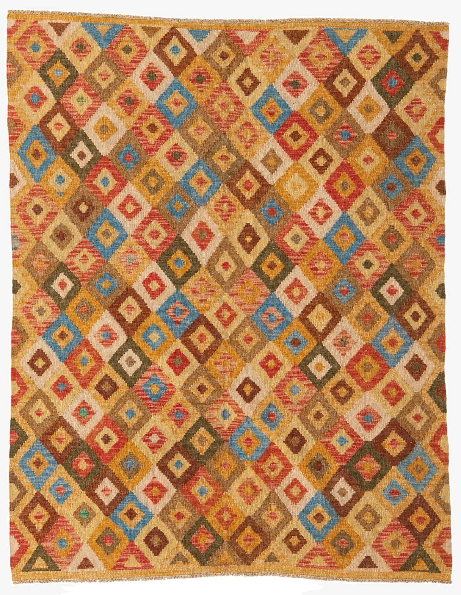 5' x 6' 5  Hand Woven Kilim Maymana Wool Rug