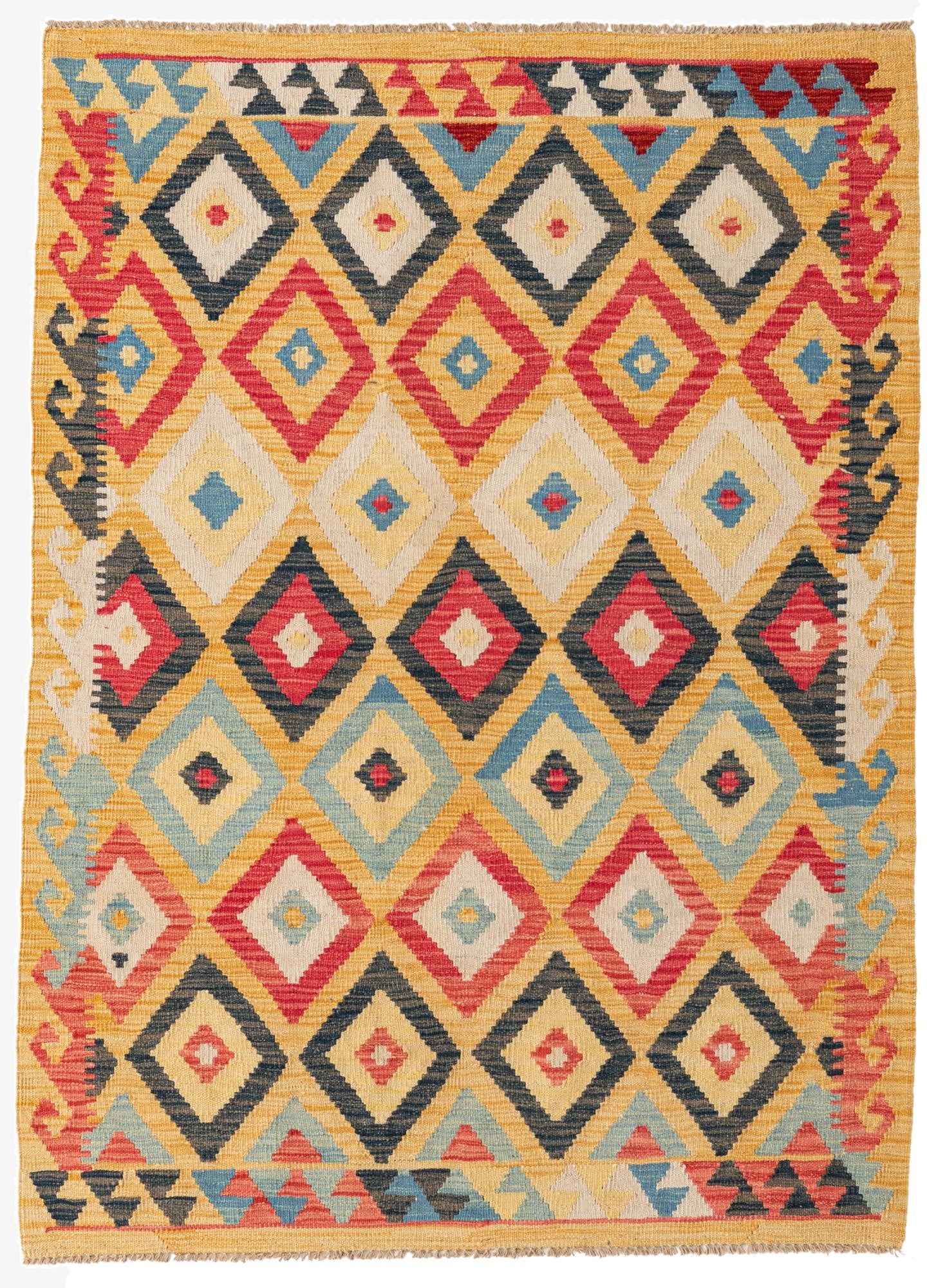 4' 2 x 5' 9  Hand Woven Kilim Maymana Wool Rug
