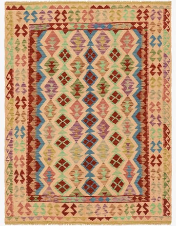 5' x 6' 6 Hand Woven Kilim Maymana Wool Rug