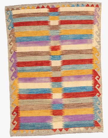 4' x 5' 9 Hand Woven Kilim Maymana Wool Rug