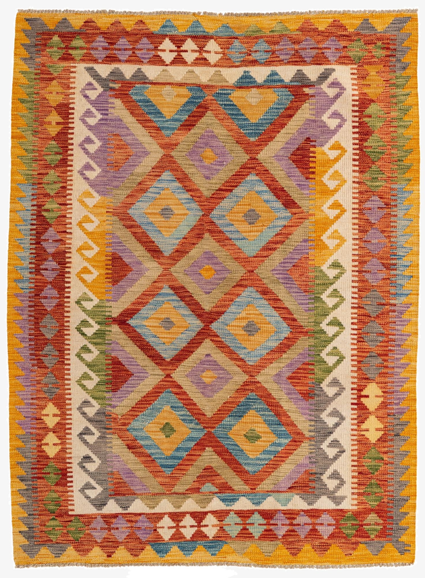 4' 4 x 5' 10  Hand Woven Kilim Maymana Wool Rug