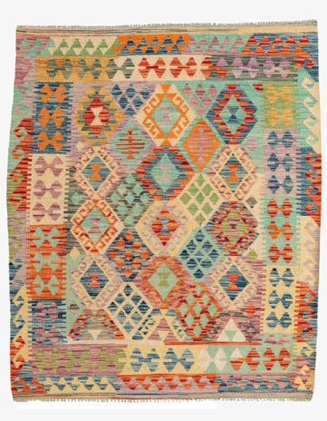 4' 9 x 5' 8 Hand Woven Kilim Maymana Wool Rug