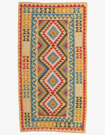 3' 7 x 6' 6 Hand Woven Kilim Maymana Wool Rug