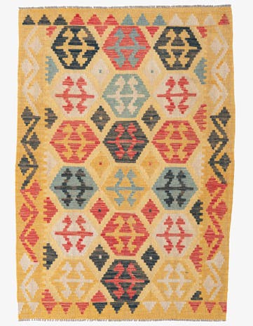 4' 3 x 6' 1 Hand Woven Kilim Maymana Wool Rug