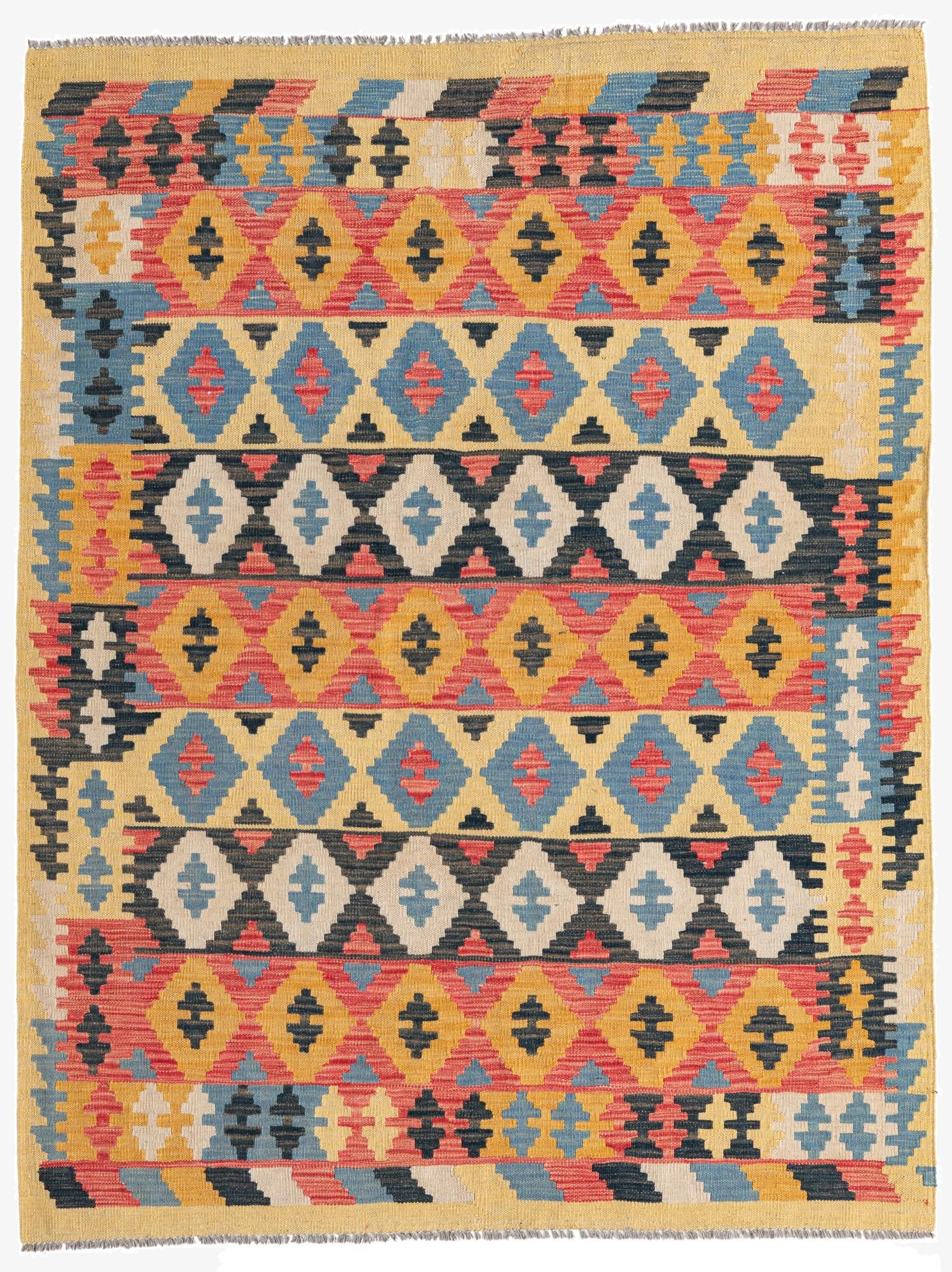 4' 5 x 5' 9  Hand Woven Kilim Maymana Wool Rug