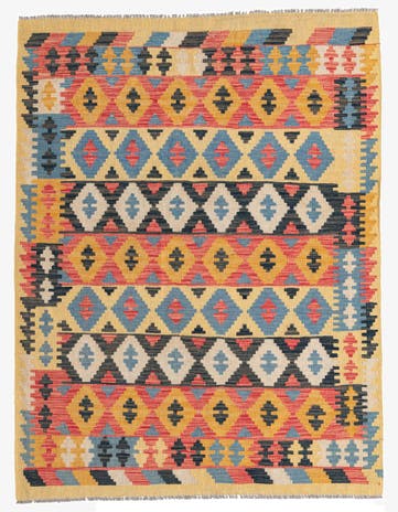 4' 5 x 5' 9 Hand Woven Kilim Maymana Wool Rug