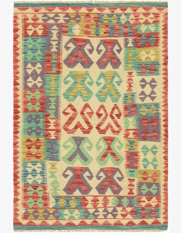 3' 1 x 4' 8 Hand Woven Kilim Maymana Wool Rug
