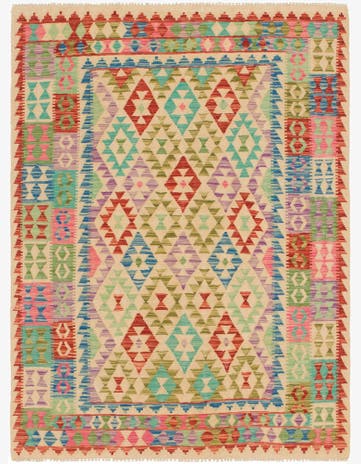 4' 10 x 6' 5 Hand Woven Kilim Maymana Wool Rug