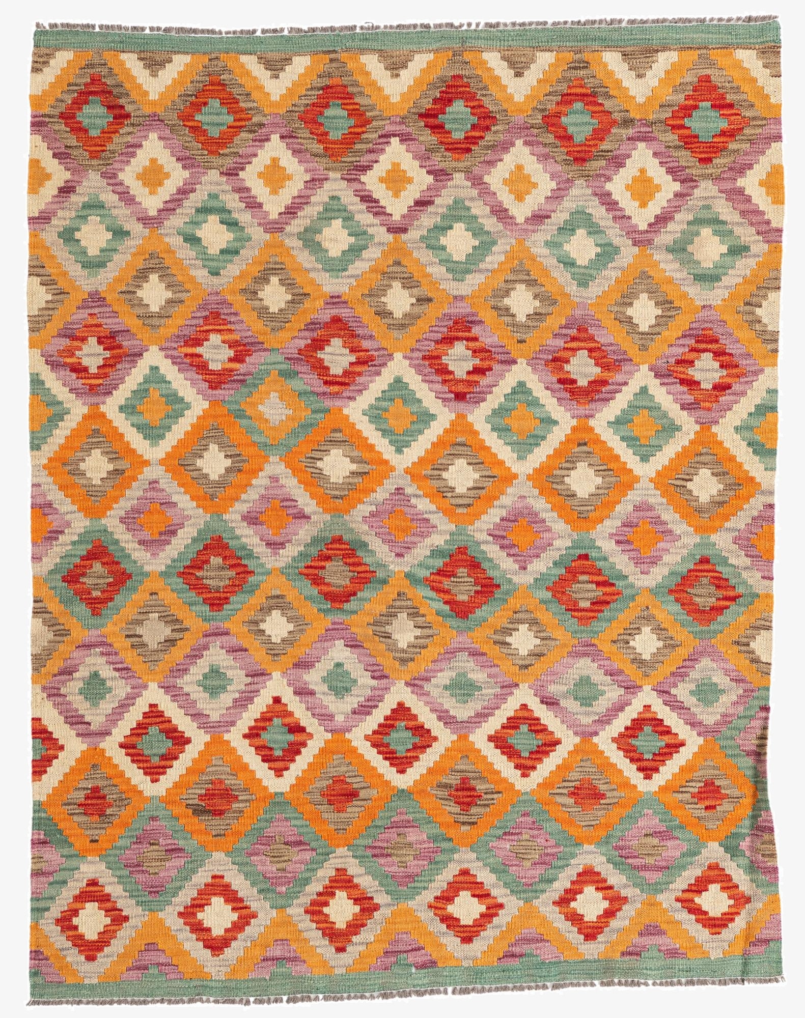 4' 4 x 5' 8  Hand Woven Kilim Maymana Wool Rug