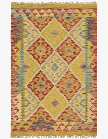 2' 9 x 4' 3 Hand Woven Kilim Maymana Wool Rug