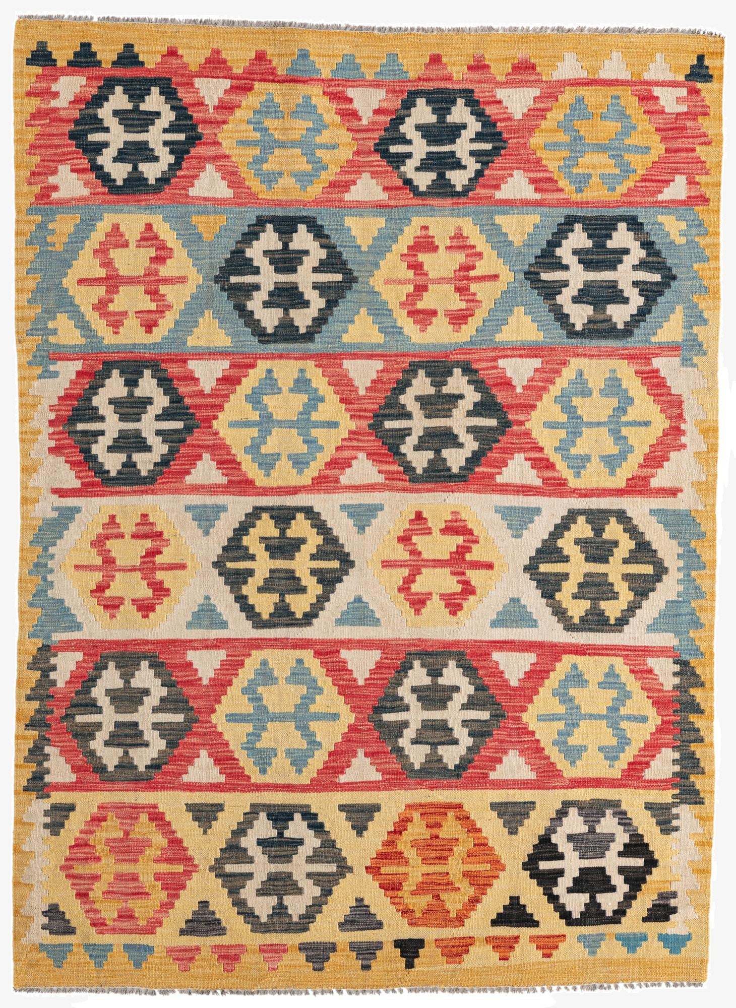 4' 3 x 5' 10  Hand Woven Kilim Maymana Wool Rug