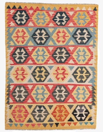 4' 3 x 5' 10 Hand Woven Kilim Maymana Wool Rug