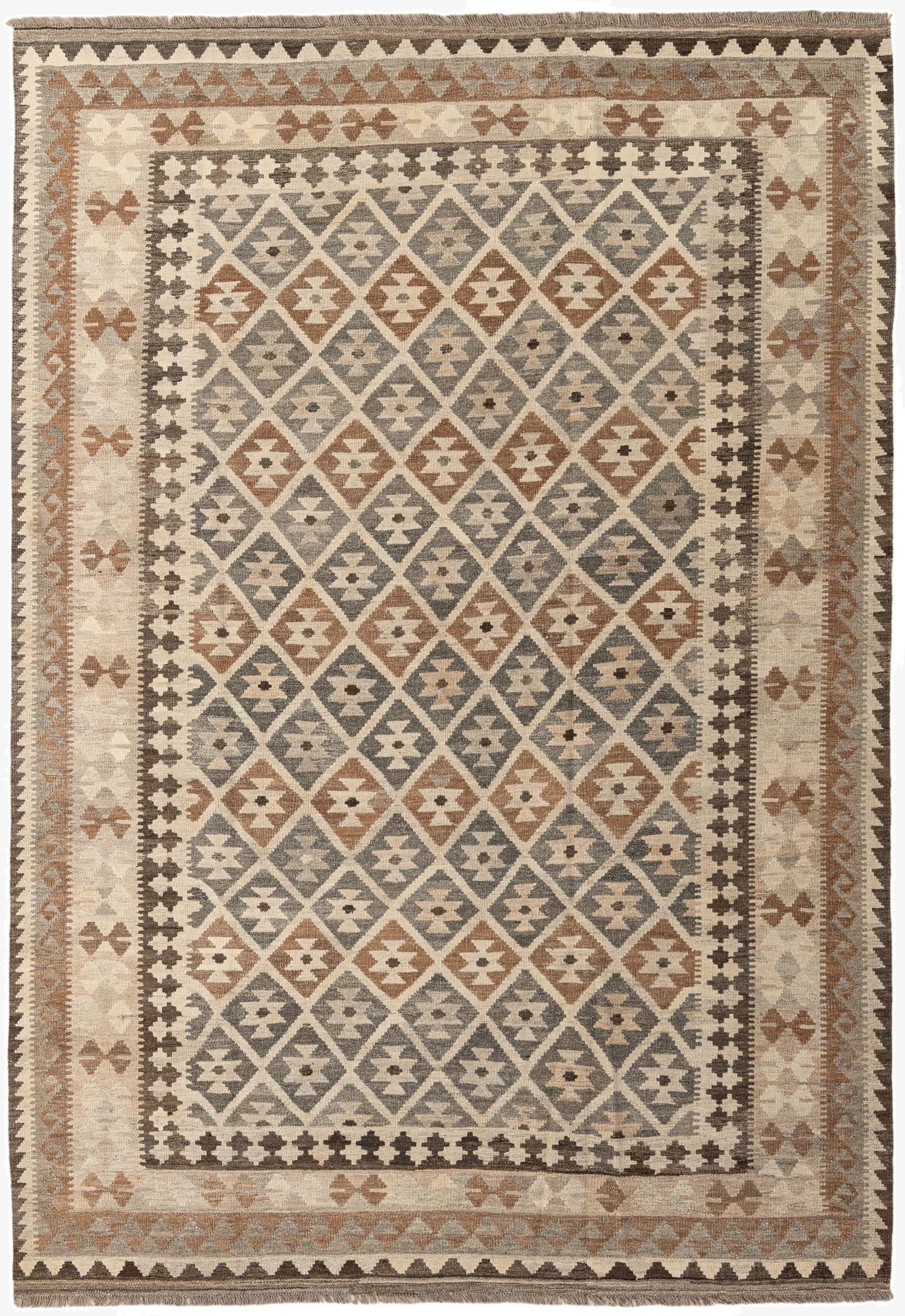 6' 9 x 9' 10  Hand Woven Kilim Maymana Wool Rug